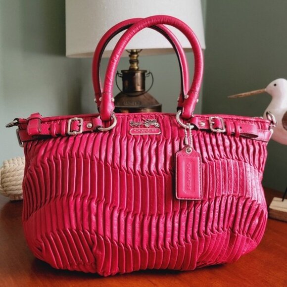 Coach 18620 Madison Red Gathered Leather Satchel Bag - Picture 8 of 15